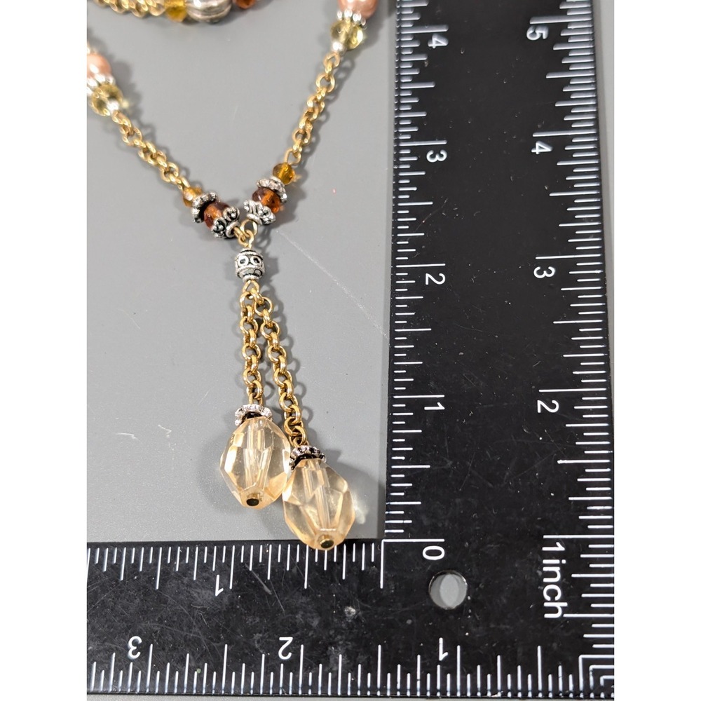Avon Double Chain‎ Lariat Amber Color Beaded Necklace Elegant Chic 19 in - Picture 12 of 12